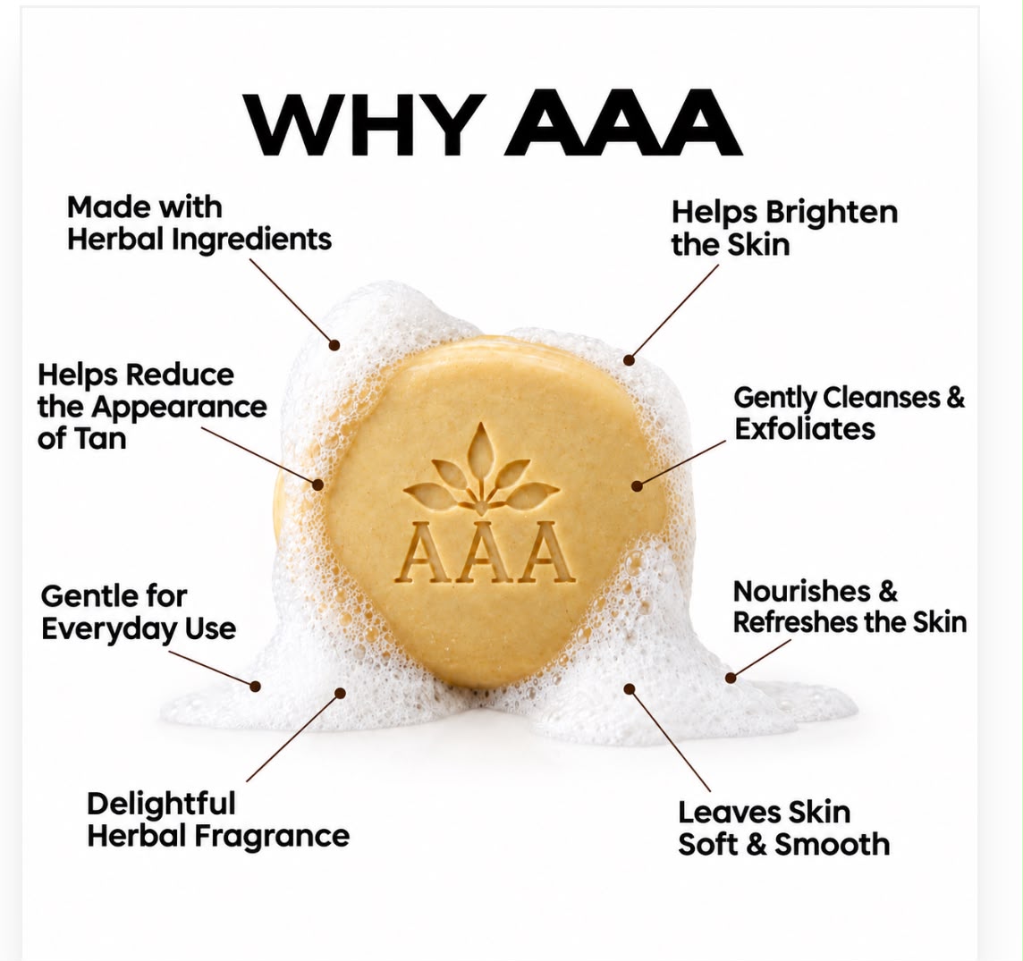 AAA Herbal Soap – Pack of 3 | Saffron, Turmeric & Sandalwood | Natural Herbal Soap